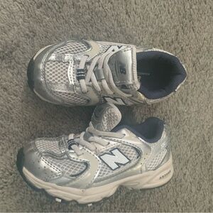 New Balance Kids' Metallic Silver and Navy Sneakers